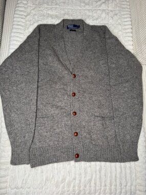 Polo by Ralph Lauren Gray Shawl-Collar Cardigan with Wooden Buttons